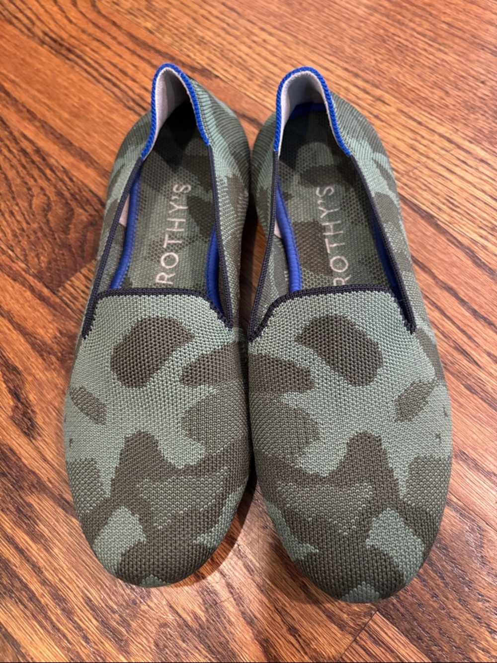 Rothy's Olive Green Camo Slip-On Loafers with heel Stripes 8 - Picture 2 of 6